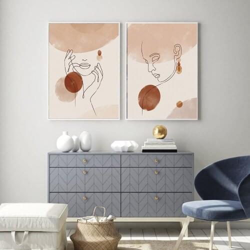 Minimalist Abstract Geometric Boho Woman Line Face Canvas Painting Posters Wall Art Print Pictures Bedroom Interior Home Decor