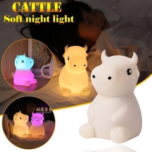 Cartoon Bull Night Lights Silicone Cattle LED T-ouch Sensor Night Light Cute Children Bedroom Lamp 7 Color Lights Kids Gifts New