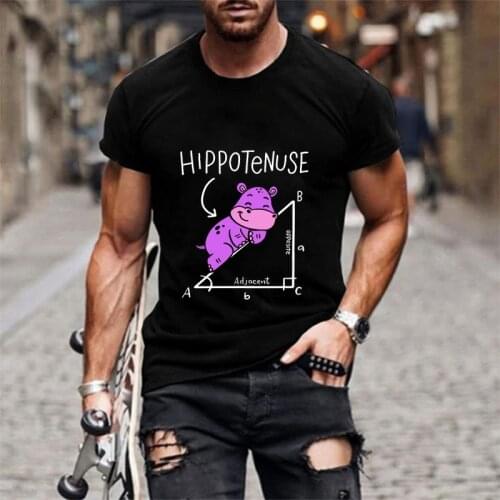 Summer Mens T-shirt Oversized Male Top Tees Hip Hop Loose T Shirt Hippo Hypotenuse Triangle Geometry Math Print Men T-shirts
