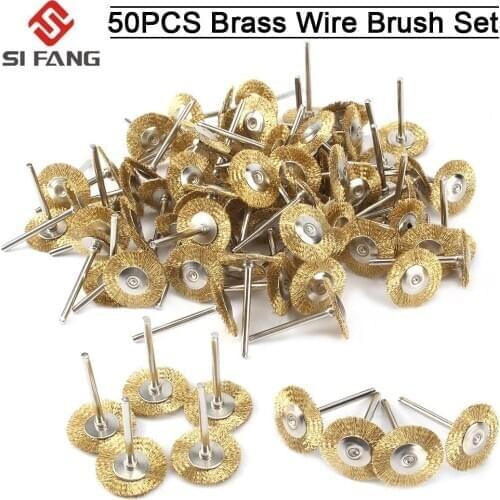 50Pcs Brass Brush Copper Wire Wheels Brushes Set Dremel Rotary Tool for Bench Grinder Metal Polishing Deburring Cleaning Tools
