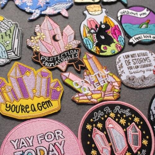 Crystal Patch Iron on Patches On Clothes Gem Patch Badges Embroidered Patch Camping Patch Adventure Patches For Clothing Stripes