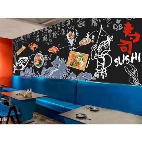 Mural wallpaper custom home decor living room bedroom photo hand-painted black cuisine sushi restaurant wall painting