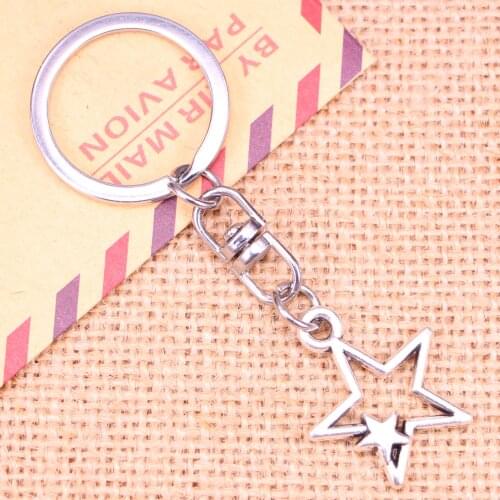 New Fashion Keychain 27x21mm hollow double star Pendants DIY Men Jewelry Car Key Chain Ring Holder Souvenir For Gift
