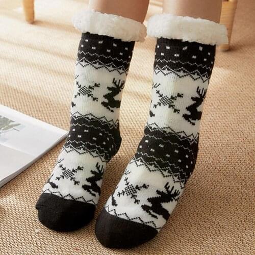 New Female Christmas Socks Cartoon Elk Floor Socks Velvet Socks Carpet Velvet Fluffy Warm Sleep Plus Socks Adult Non-slip P Y9E9