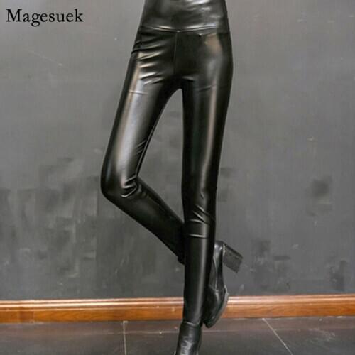 New Autumn Winter Pu Leather Pants Women High Waist Korean Black Velvet Warm Leather Leggings Women Skinny Women Trousers 11466