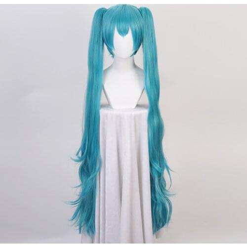 120cm Green Mixed Long Curly Synthetic Hair Cosplay Costume Wigs With Chip Removable Ponytails + Wig Cap