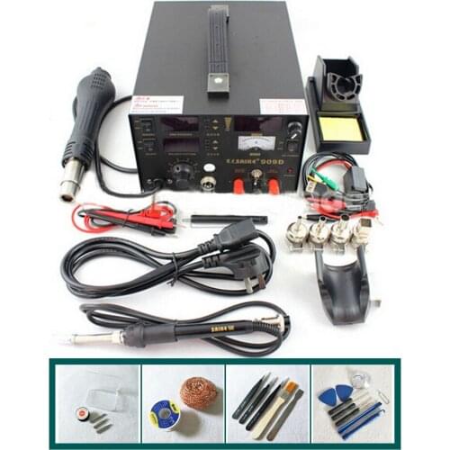 3 in 1 Soldering Station Hot Air Gun+Soldering Iron+DC Power Supply (110V or 220V EU US UK AU) Saike 909D