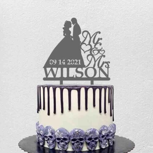 Personalized Mr Mrs Name Wedding Date Bride & Groom Silhouettes Acrylic Cake Topper For Wedding Party Cake Decoration Topper