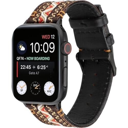 Fashion Ethnic Style Leather Strap for Apple Watch Band Series 6/SE/5/4/3/2 44/40mm 42/38mm Replaceable Bracelet for iWatch Belt