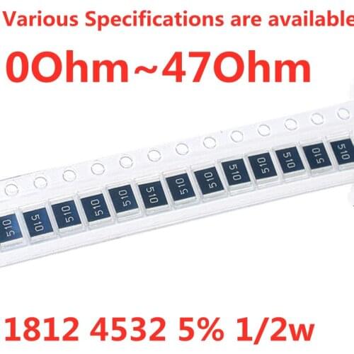 50pcs 1812 SMD Resistor 1/2W 5% 0R 1R 1.8R 2R 3R 4.7R 6.8R 8.2R 10R 12R 15R 18R 20R 22R 27R 30R 33R 36R 47R