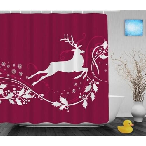 Christmas Deer Snowflake Decor Bathroom Shower Curains Beautiful Christmas Home Decor Waterproof Polyester Fabric With Hooks