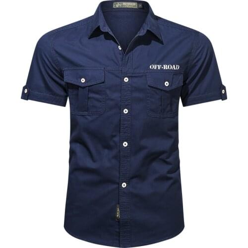 2021 Men Summer 100% Cotton Military Plaid Shirt Short Sleeve Cargo Shirts Men Spring Casual Single Breasted Business Shirt Men