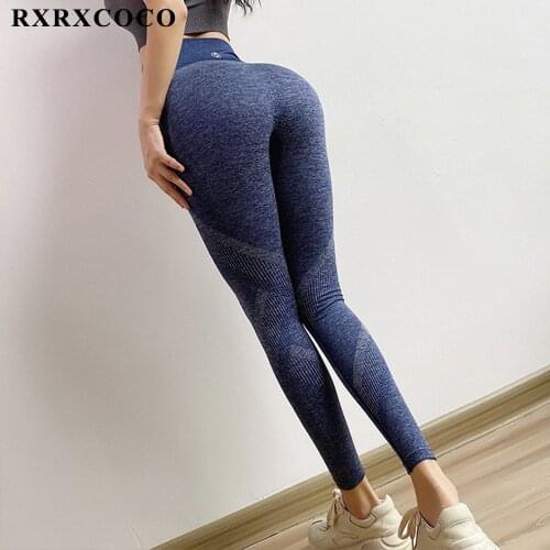RXRXCOCO High Waist Leggings Women Seamless Yoga Pants Sexy Fitness Pants Gym Solid Elastic Push Up Running Sport Leggings