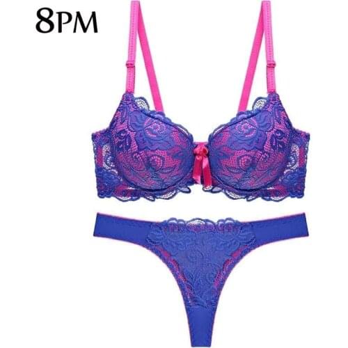 Sexy Lace Bra Thong Set Women Plus Size Bra and Panty Set Push Up Underwear Fashion Ensemble Lingerie Femme Intimates ouc1085