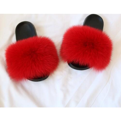 Real Fox Hair Children girl Slippers Kids Fur Home Fluffy Sliders Winter Plush Furry Summer Flats Sweet Baby girl Shoes size