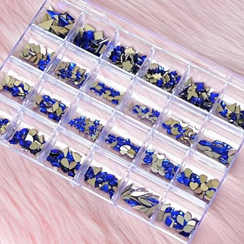 Sapphire Crystal Rhinestone 480 Glass Non Hot Fix Rhinestone Kit Crystal Box For Nails Shaped Flatback Nail Diamond Rhinestones
