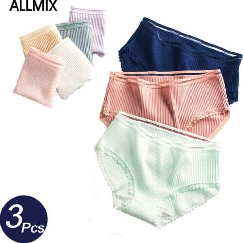 ALLMIX 3Pcs/lot Sexy Womens Cotton Panties Hip Lift Hollow Out Briefs Mid Waist Female Comfort Breathable Solid Lady Lingerie