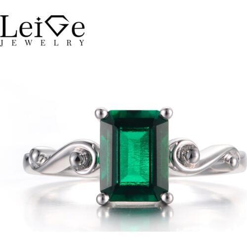 Leige Jewelry Emerald Rings Wedding Rings May Birthstone Rings Green Stone Rings 925 Sterling Silver Vintage Rings for Women