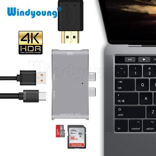 Windyoung USB C HUB HDMI 4k for MacBook Pro thunderbolt 3 Type C Hub with TF SD Card Reader USB-C Charger Port PD USB 3.0 Port
