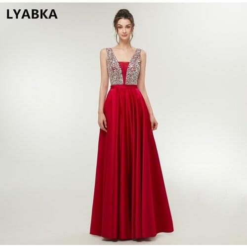 V-Neck Evening Dress Elegant Robe De Soiree Satin Sequined Evening Dresses Long Dress 2020 Reflective Dress Vestido De Festa