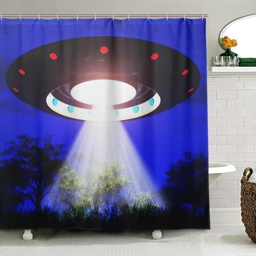 Jupiter Neighbors Outer Space Shower Curtain Waterproof 100% Polyester Fabric UFO Bath Curtain for Toilet with 12 Hooks
