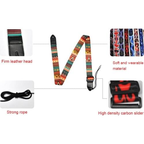 PU Leather Guitar Strap Adjustable Belt Lightning Flame Pattern for Bass Folk Acoustic Guitar WHStore