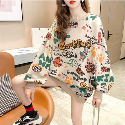 Women Sweatshirt Korean Style Pullovers Clothes Spring / Autumn Clothing New Cartoon pattern sweater long-sleeved Casual