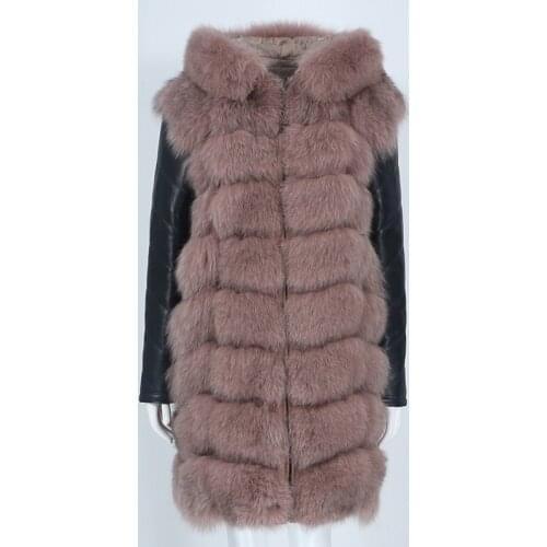 New 2020 Brand Long Winter Jacket Women Real Fur Coat Natural Fox Fur Hooded Genuine Leather Sleeve Outerwear Streetwear