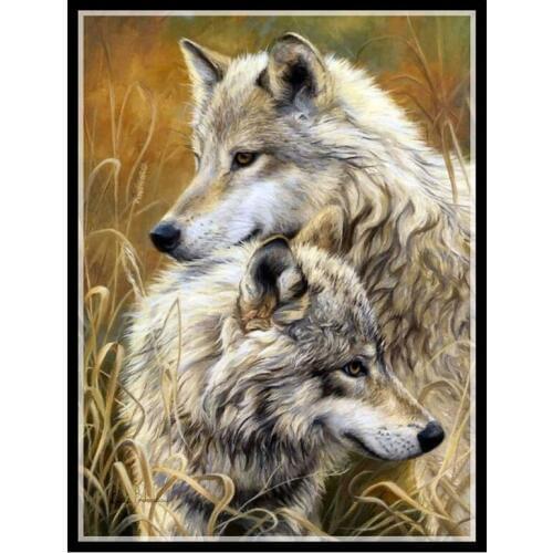 Golden panno,Needlework,Embroidery,DIY Animal Painting,Cross stitch,kits,14ct two quite wolves Cross-stitch,Sets For Embroidery