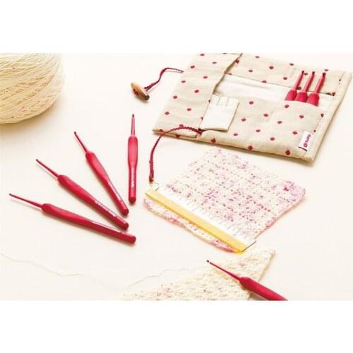 1 Set Japan Tulip ETIMO Brand Red Crochet Hook Aluminum Resin Knitting Needles Original authentic Imported from Japan 1.8-5mm