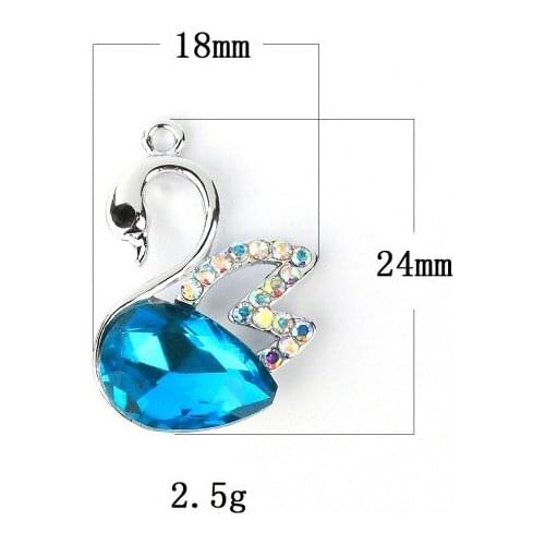 10pcs/lot Crystal Swan Rhinestone Dangle Handmade Charms Pendant DIY for Bracelet Necklace Bag