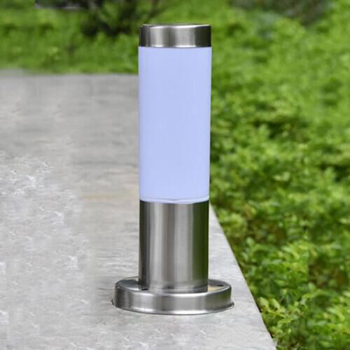 28CM E27 Outdoor Garden Bollard Light Stainless Steel Post Lawn Lamp Waterproof Villa Fence Pathway Pole Pillar Light