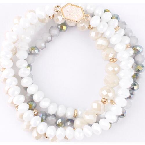 4 Pieces Faceted Natural Stone Glass Beads Elastic Bracelet Beads Stacked Set Oval Quartz Bracelets for Women