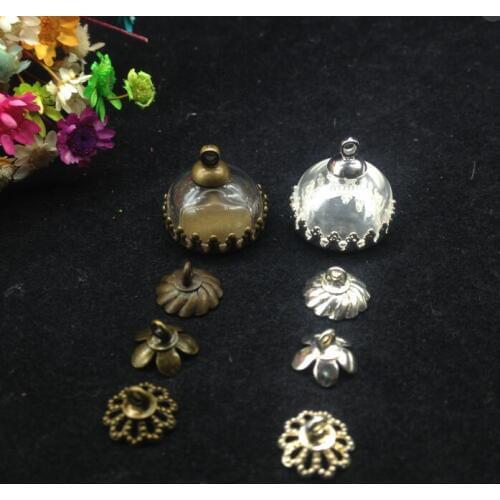 5sets/lot15mm half glass bubble bronze/silver plated pendant cap DIY Glass ball cover vial pendant for necklace Sweater necklace