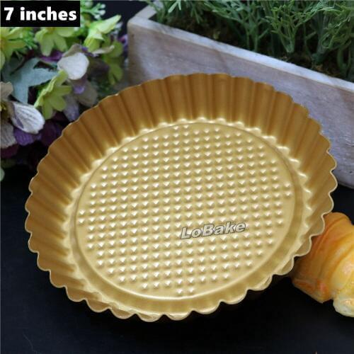 7 inches golden round fluted antiskid wall flower shape aluminium alloy mousse cupcake cheese tart pizza pie mold bakery tools