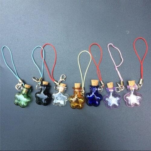70pcs Mini Glass Bottles Flowers Pendants With Key Chains Lobster Clasp Bottles Handmade Pendant Gift Bottles Mix Colors