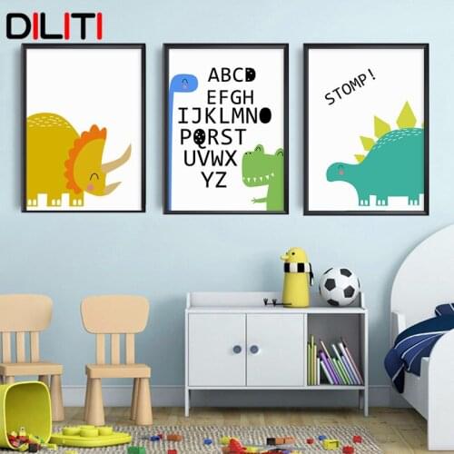 Alphabet Crocodile Nursery Wall Art Picture Nordic Cartoon Dinosaur Canvas Painting for Baby Kids Room Decor Posters and Prints