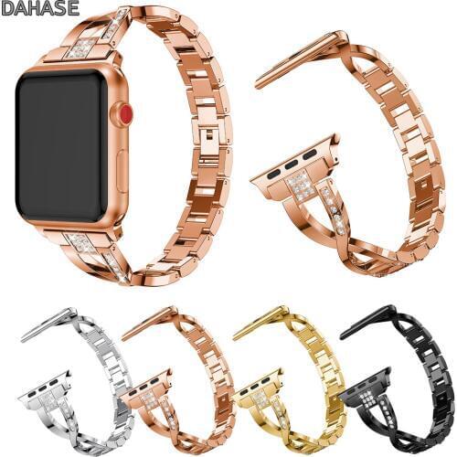 Bling Diamond Stainless Steel Watch Bracelet for Apple Watch Band 38mm 42mm X Metal Chain Strap for iWatch Series 1/2/3