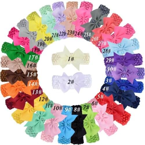 30Pcs/Lot Baby Headband Polyester Crochet Knitted Head Bands Hairbands For Girls Grosgrain Ribbon Bow Kids Hair Accessories Gift