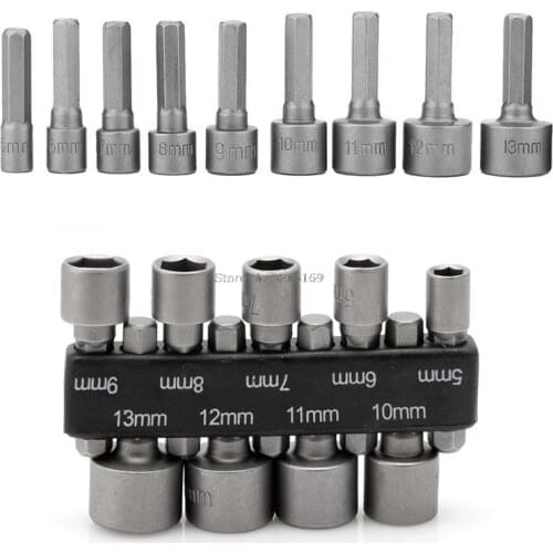 For 9Pcs 5-13mm Power Nut Driver Drill Bit 1/4 Hex Shank Metric Socket Wrench Screw Promotion