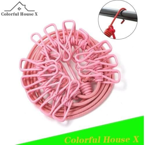 Travel Clothesline Indoor Free Perforated Windproof Belt Clip Non-Slip Dormitory Home Balcony Outdoor Cooling Clothesline Green