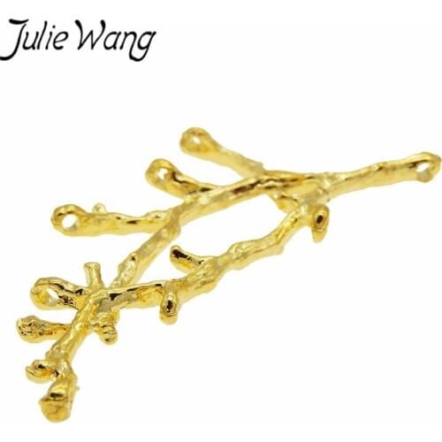 Julie Wang 3/5/8/10 PCS Copper Gold Tree Branch Charms For Necklace Pendant Findings Jewelry Making DIY Metal Accessory
