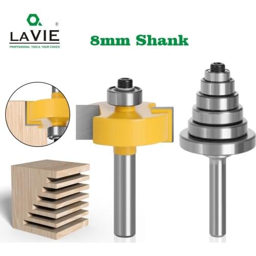 LAVIE 2PCS 8mm Shank Rabbet Router Bit with 6 Adjustable Bearings Tenon Milling Cutter Cemented Carbide Woodworking Bits MC02049