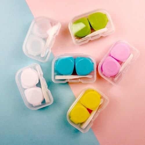 Candy Colours Women Colored Contact Lens Case Tweezers Box Cute Mini Girl Travel Kit Contact Lens Holder Container Press Style