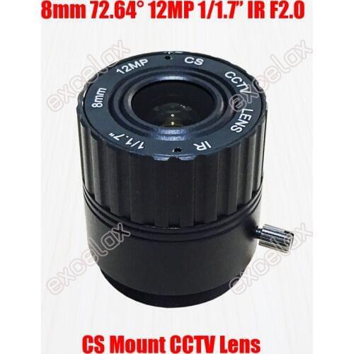 12MP 1/1.7" 8mm 73 Degrees CS Mount CCTV Lens Fixed Iris IR for 5MP 8MP 4K 12 Megapixel Video Security Camera