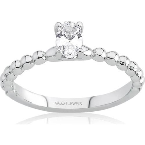 Valori Jewels 0.40 Carat, Zirconia White Oval Gemstone, Rhodium Plated, Sterling Silver Ring