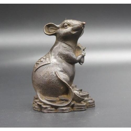 Collection Chinese curio Feng Shui Zodiac mouse Ingots coin statue Decoration