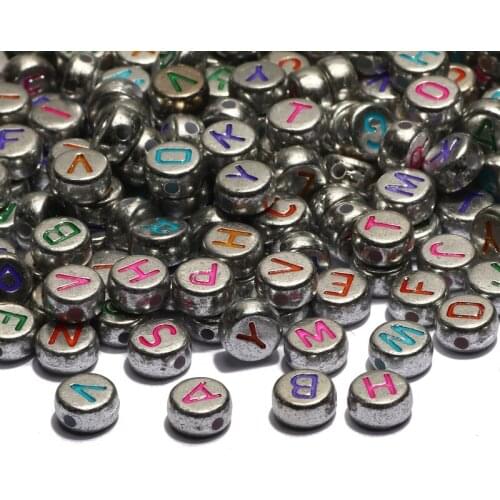 4x7mm Round Alphabet Spacer Loose Beads Silvery Mixed Letter Acrylic Beads For Jewelry Making Diy Necklace Bracelet Accessories