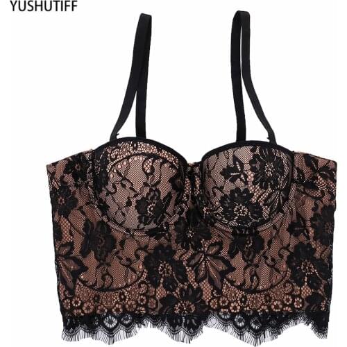 Lace Embroidery Mesh Summer Top 2021 Short Sexy Black Tops Female Crop Top Women Harajuku Camisole With Built In Bra Clothes