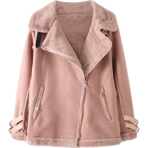 Large Womens Autumn Winter New Fur One Piece Short Locomotive Coat PU Composite Rabbit Hair Black Pink Jacket Xl-5XL Outwear